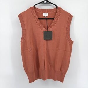 LE LIS Collection Womens S Orange/ Rust Knit V Neck Sleeveless Sweater NWT